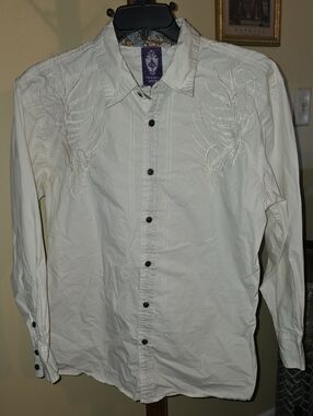 Frankie Morello White Embroidered Men’s Button Down Shirt